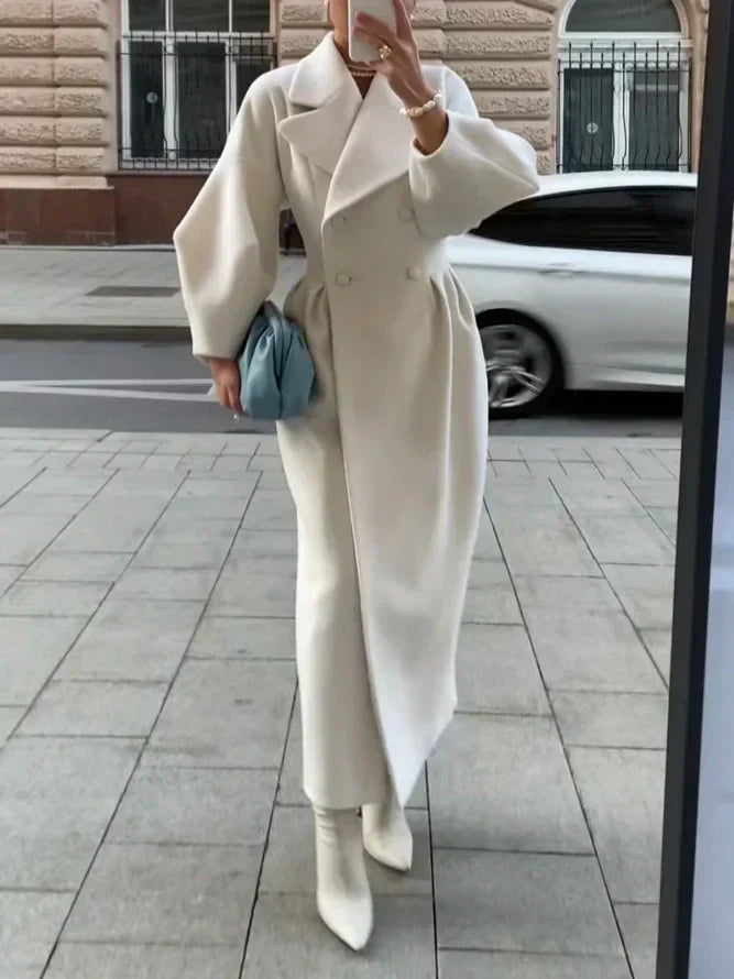 Womens Maxi Coat Double-Breasted Wool Blend Classic Fit - BritishMode