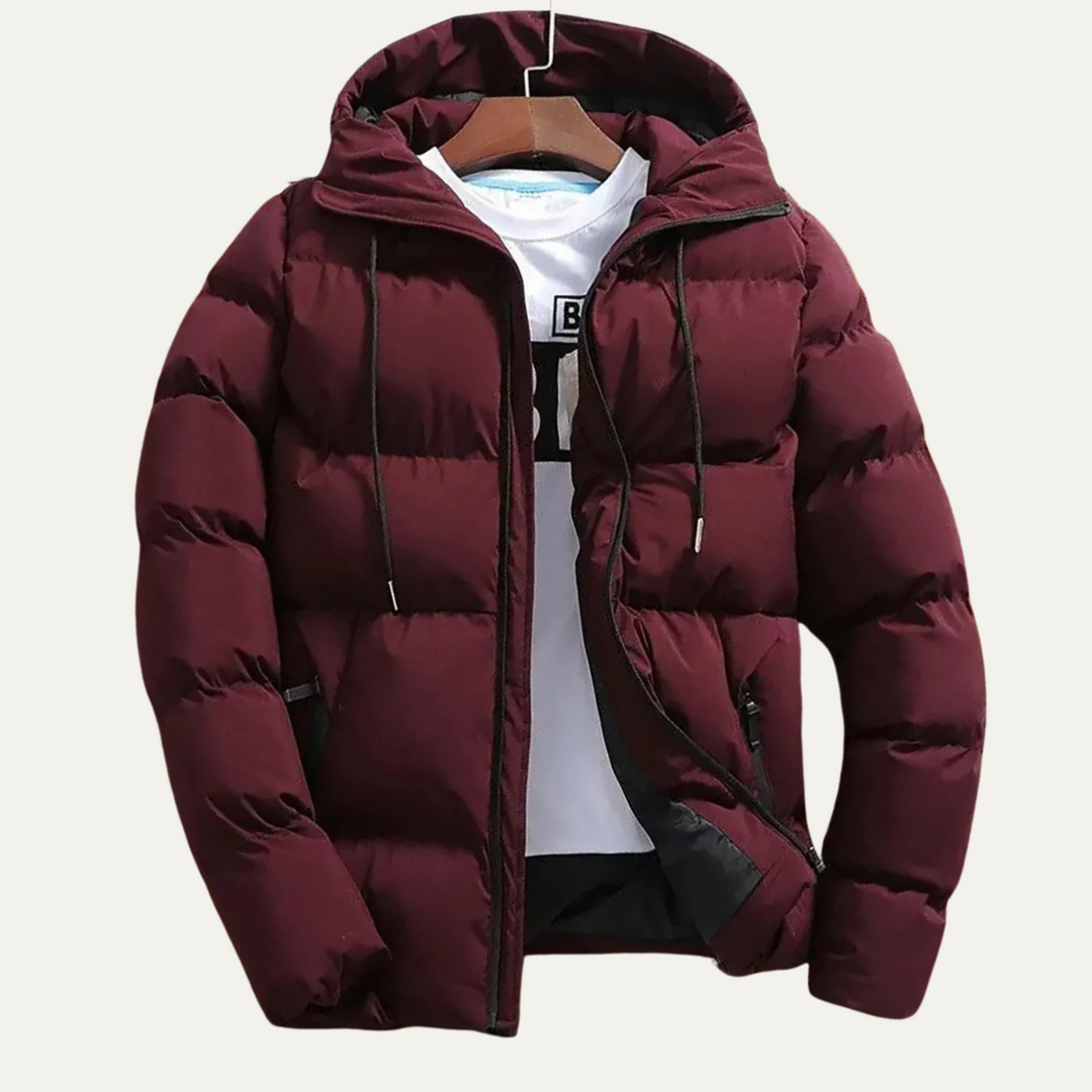 Mens Quilted Puffer Jacket with Hood Warm Fit