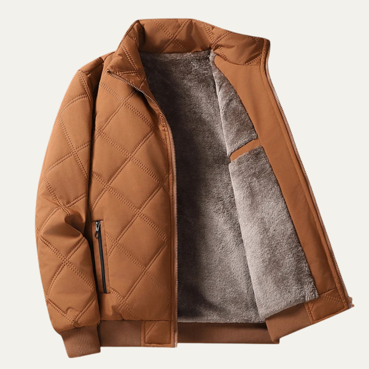 Mens Quilted Fleece Jacket Padded Zip-Up Winter
