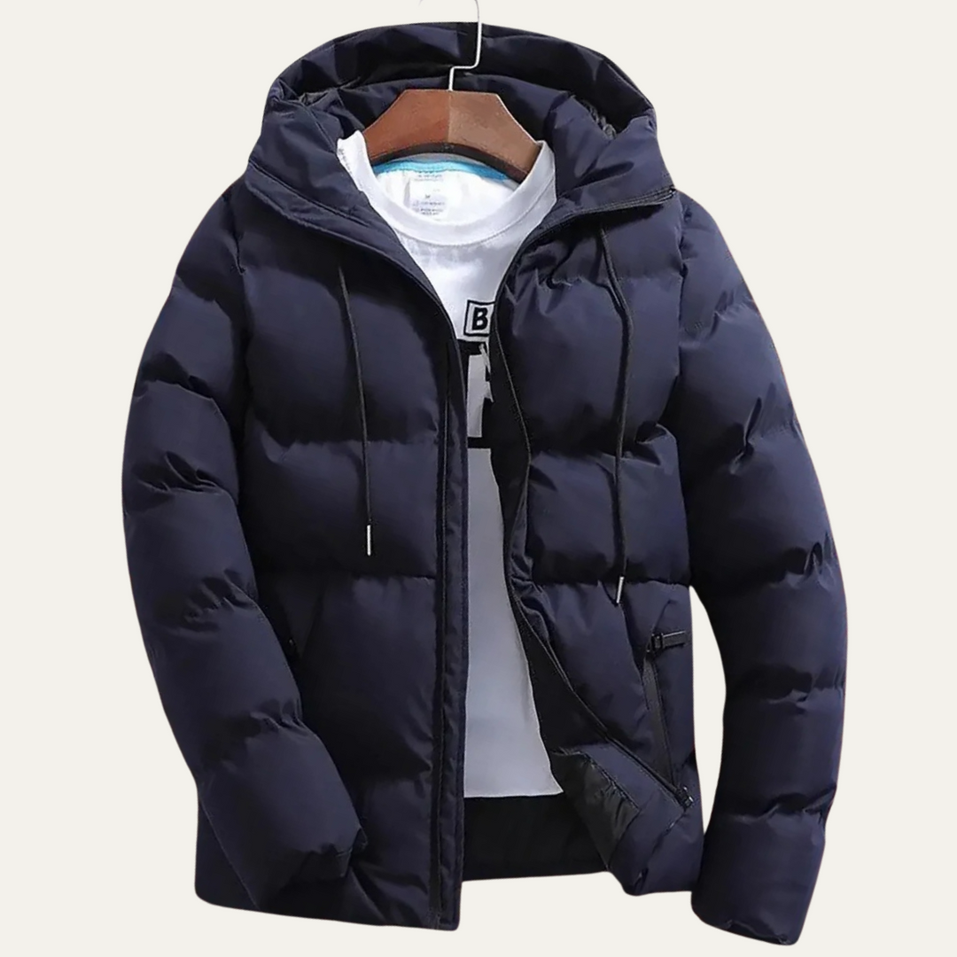 Mens Quilted Puffer Jacket with Hood Warm Fit
