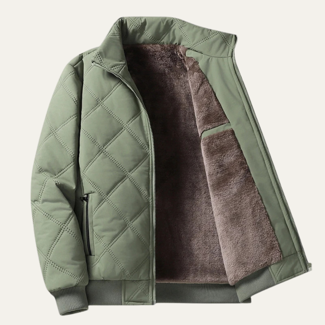 Mens Quilted Fleece Jacket Padded Zip-Up Winter