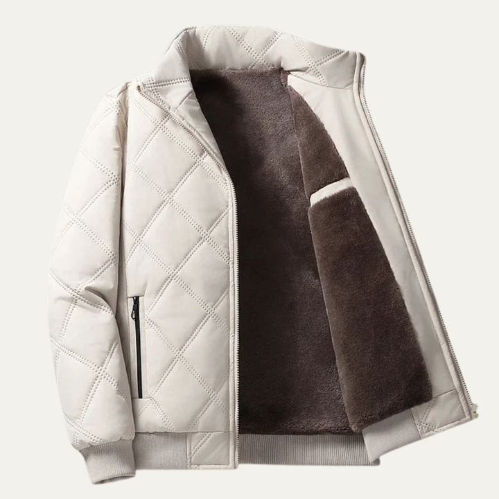 Mens Quilted Fleece Jacket Padded Zip-Up Winter