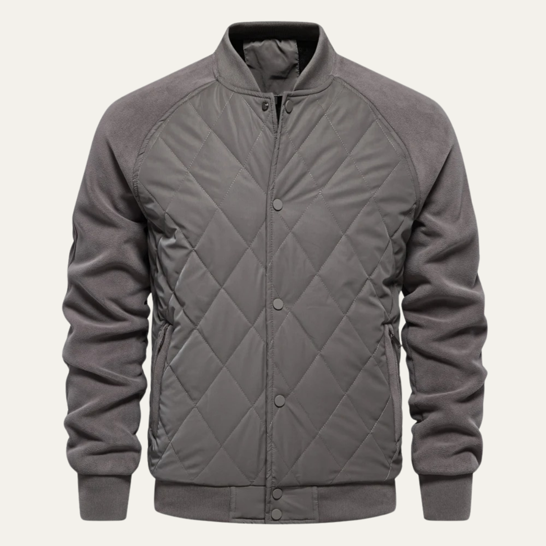 Mens Quilted Bomber Jacket Patchwork Casual Winter