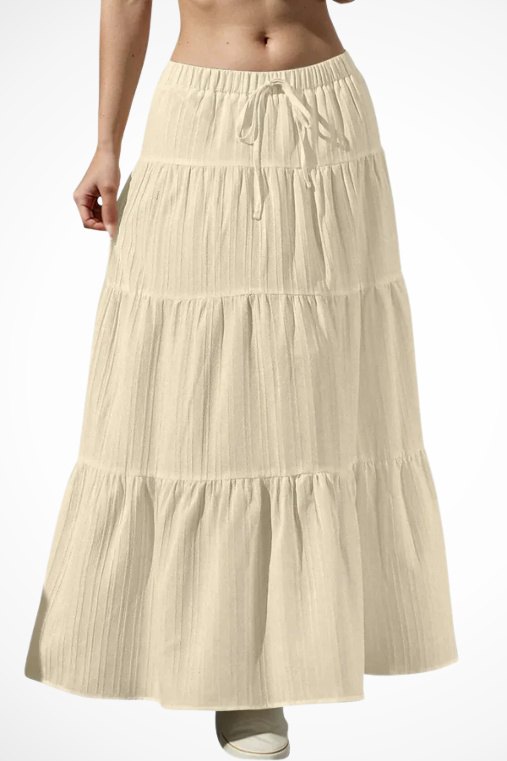Womens Maxi Skirt Elastic Waist Drawstring Tiered Boho Style