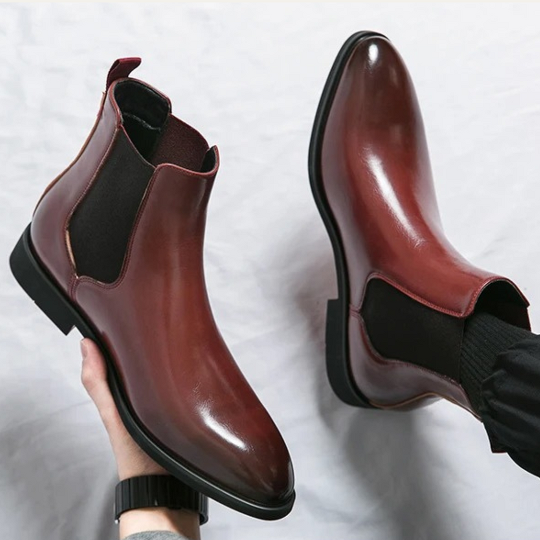 Mens Ankle Boots Leather Slip-On Classic
