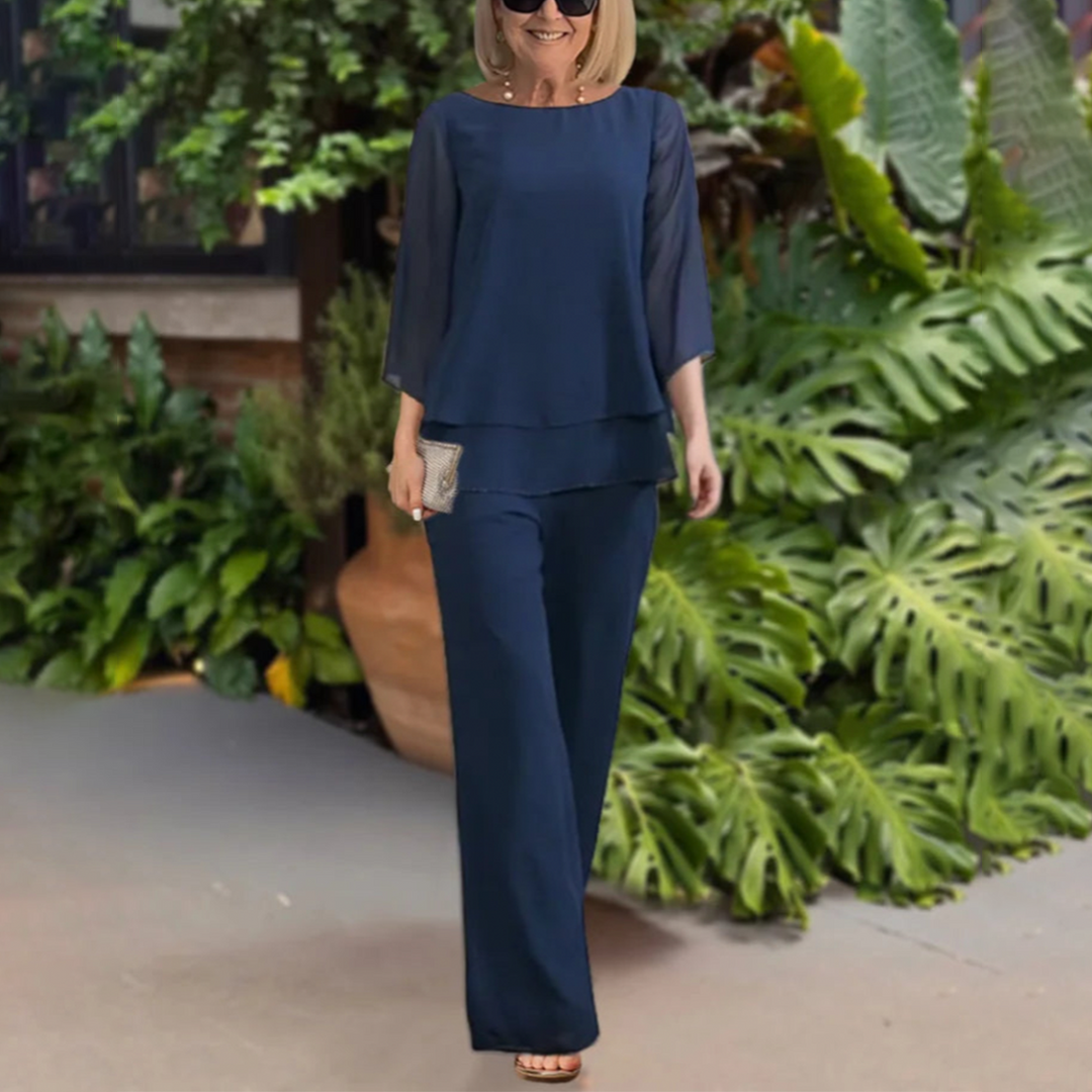 Womens Two-Piece Set with Blouse and Comfortable Pants Relaxed Fit - BritishMode