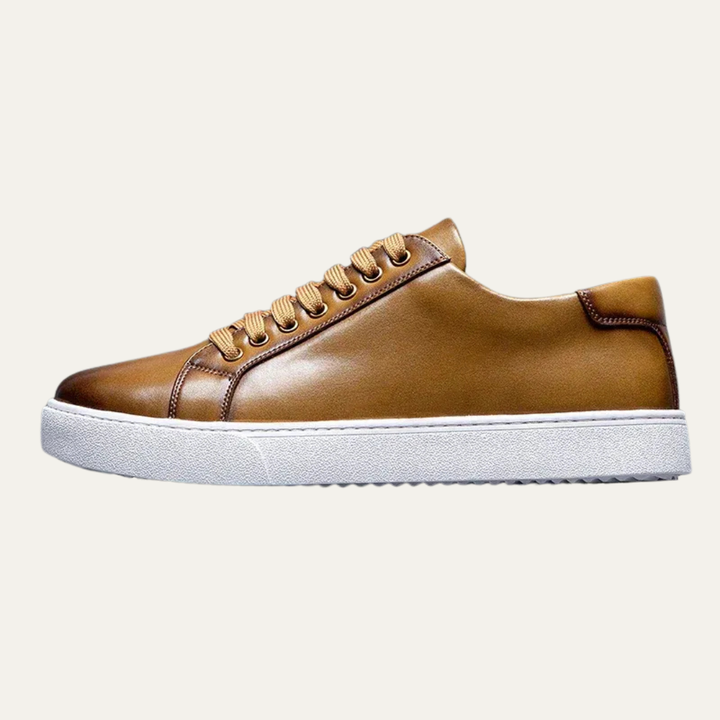 Mens Leather Low-Top Sneakers Thick Cupsole