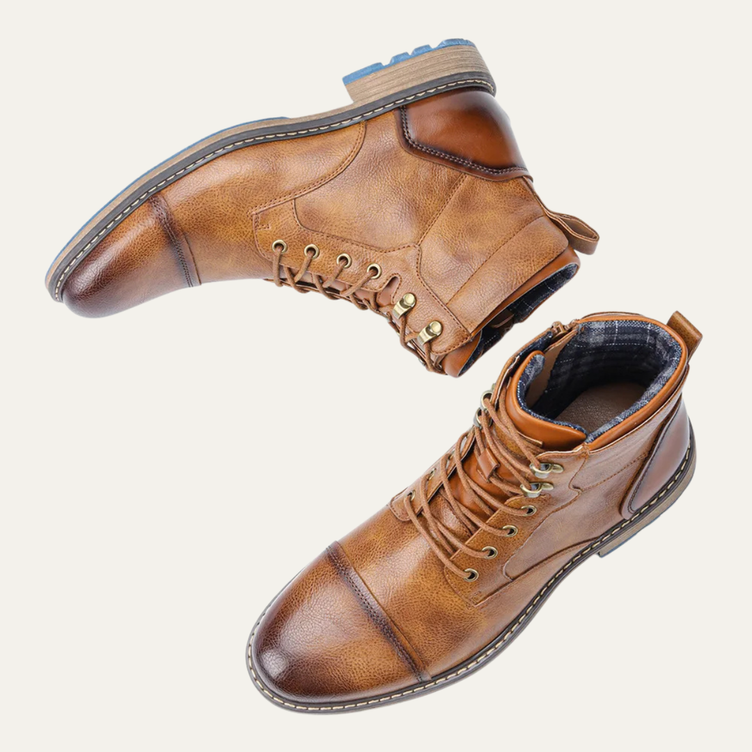 Mens Casual Leather Ankle Boots Lace-Up