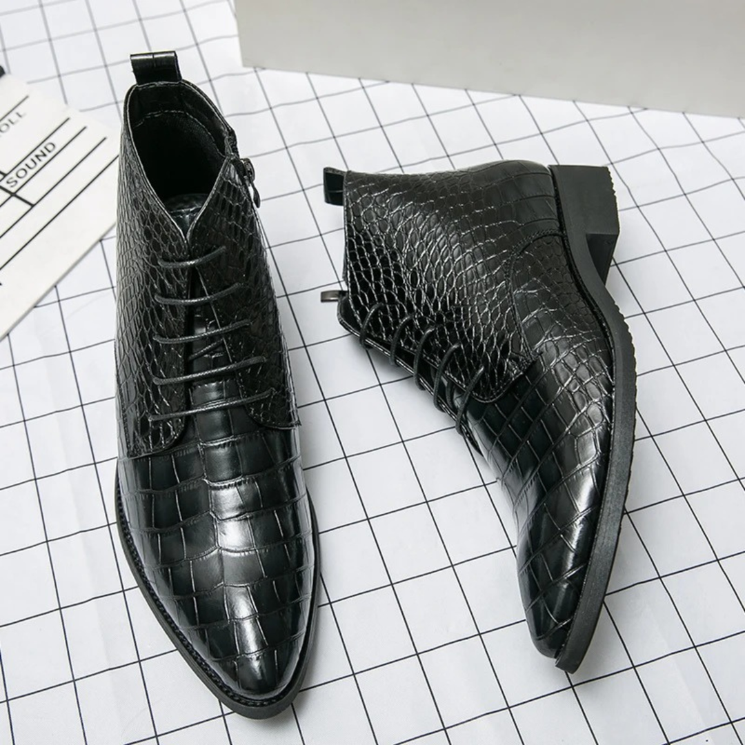 Mens Leather Ankle Boots Crocodile Pattern
