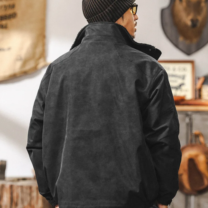 Mens Suede Bomber Jacket with Fleece Lining