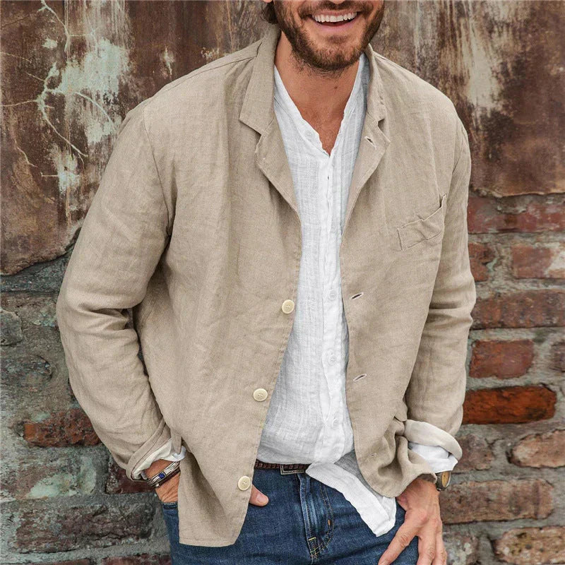 Mens Casual Jacket Cotton and Linen Blend Relaxed Fit - BritishMode