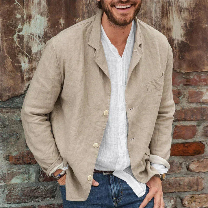 Mens Casual Jacket Cotton and Linen Blend Relaxed Fit - BritishMode