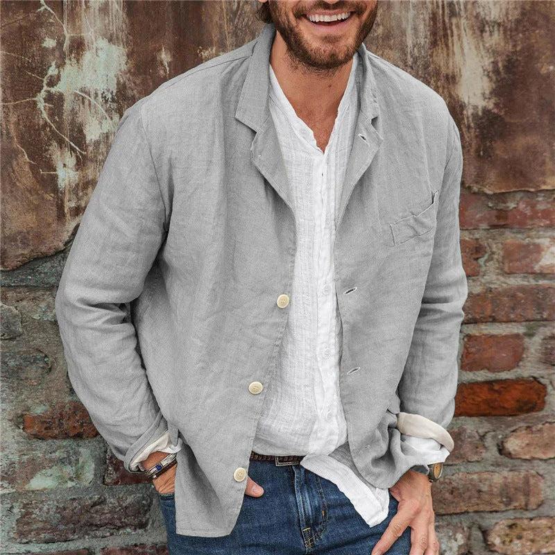 Mens Casual Jacket Cotton and Linen Blend Relaxed Fit