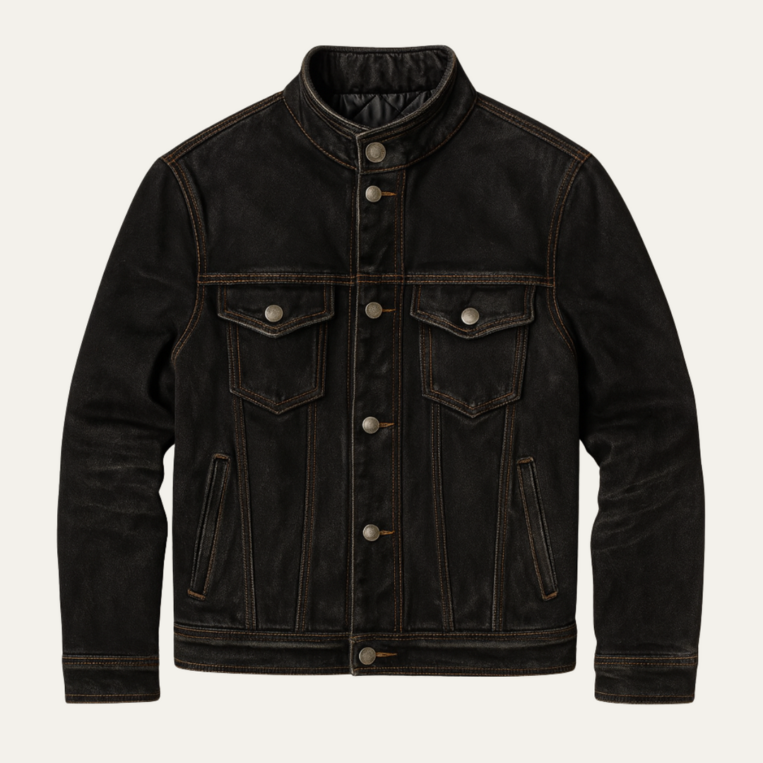 Mens Denim Jacket Vintage Washed Multi-Pocket Trucker Style - BritishMode