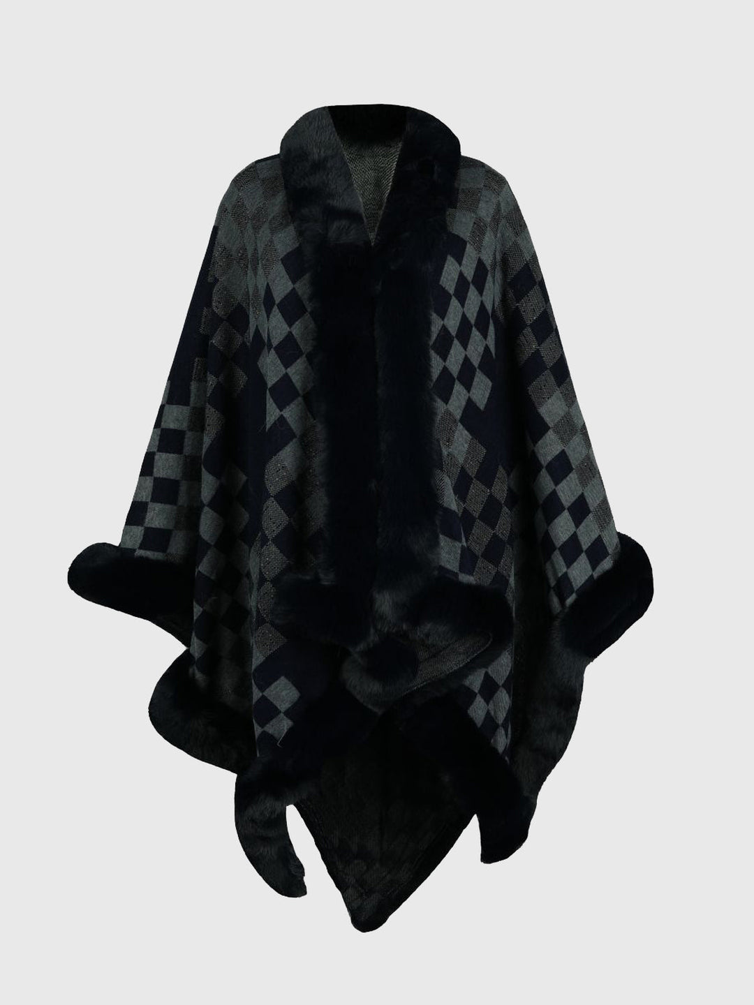 Womens Faux Fur Wrap Poncho Plush Patterned