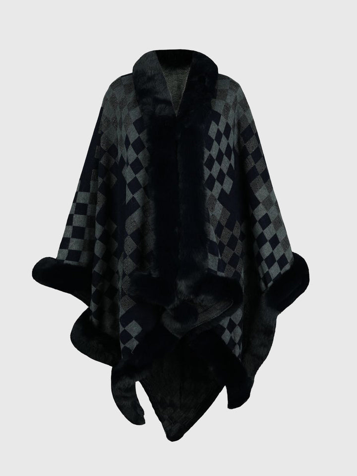 Womens Faux Fur Wrap Poncho Plush Patterned