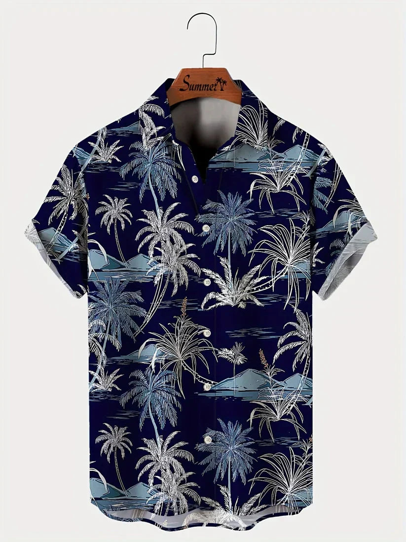 Mens Hawaiian Shirt Tropical Print Relaxed Fit - BritishMode