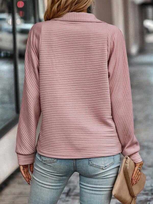 Womens Waffle Knit Sweater Polo Collar Quarter-Zip Long Sleeve