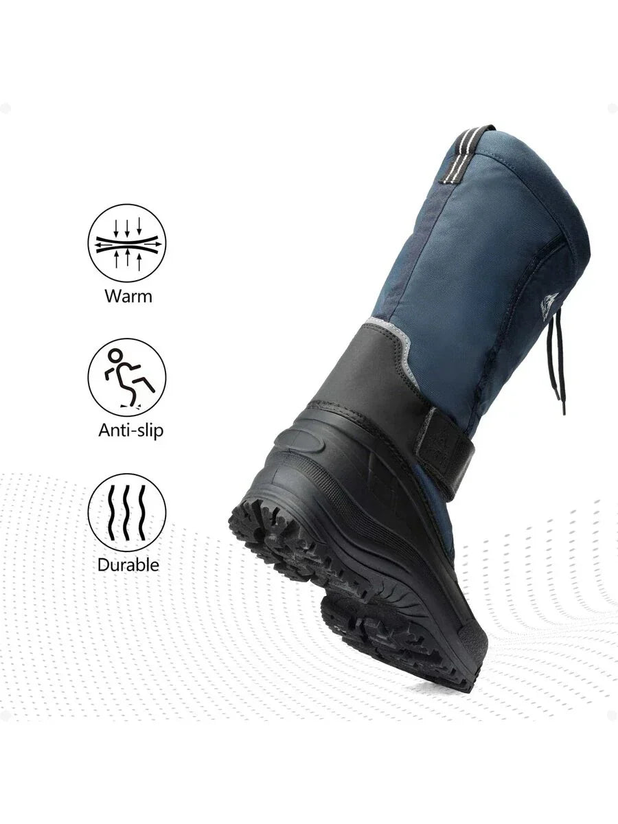 Mens Tall Winter Snow Boots with Strap and Drawstring Closure