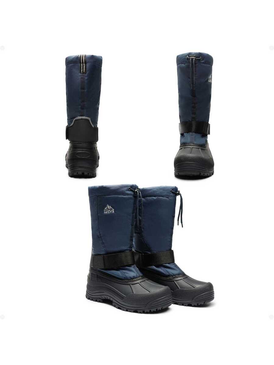 Mens Tall Winter Snow Boots with Strap and Drawstring Closure
