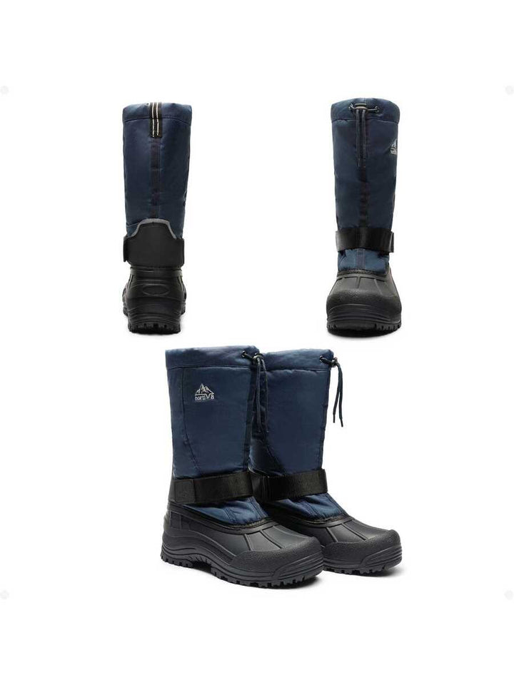Mens Tall Winter Snow Boots with Strap and Drawstring Closure