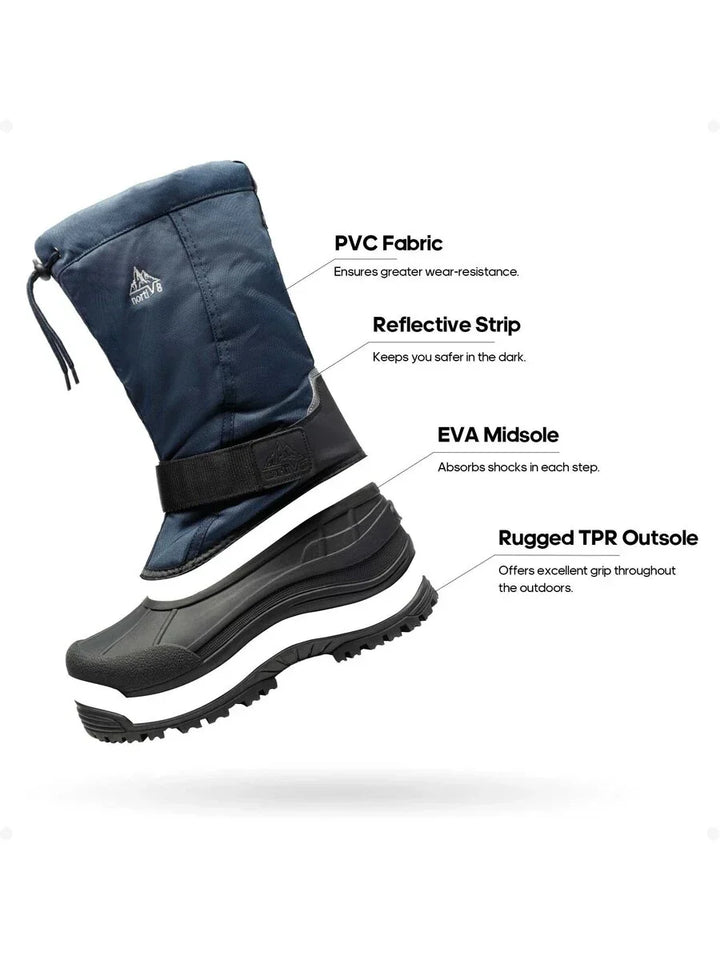 Mens Tall Winter Snow Boots with Strap and Drawstring Closure