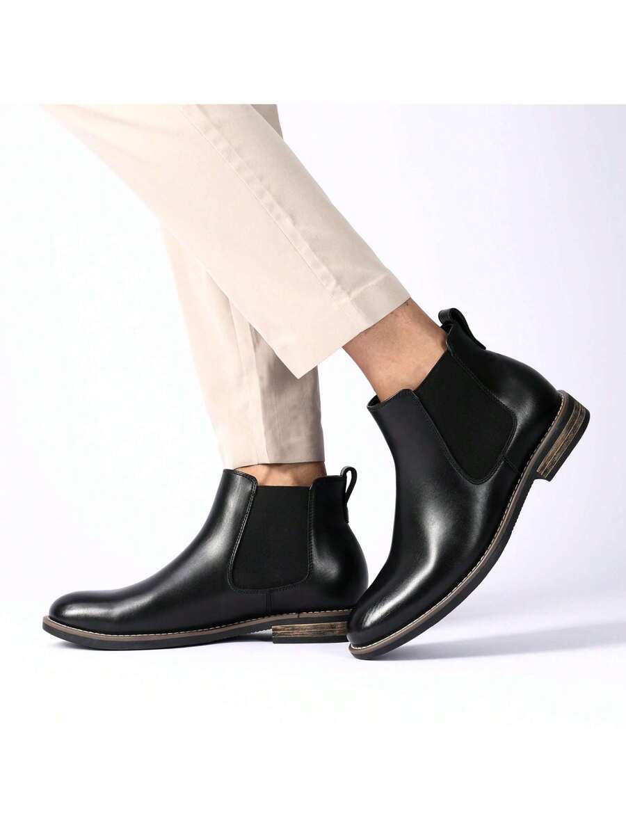 Mens Chelsea Boots Leather Rugged Thick Sole
