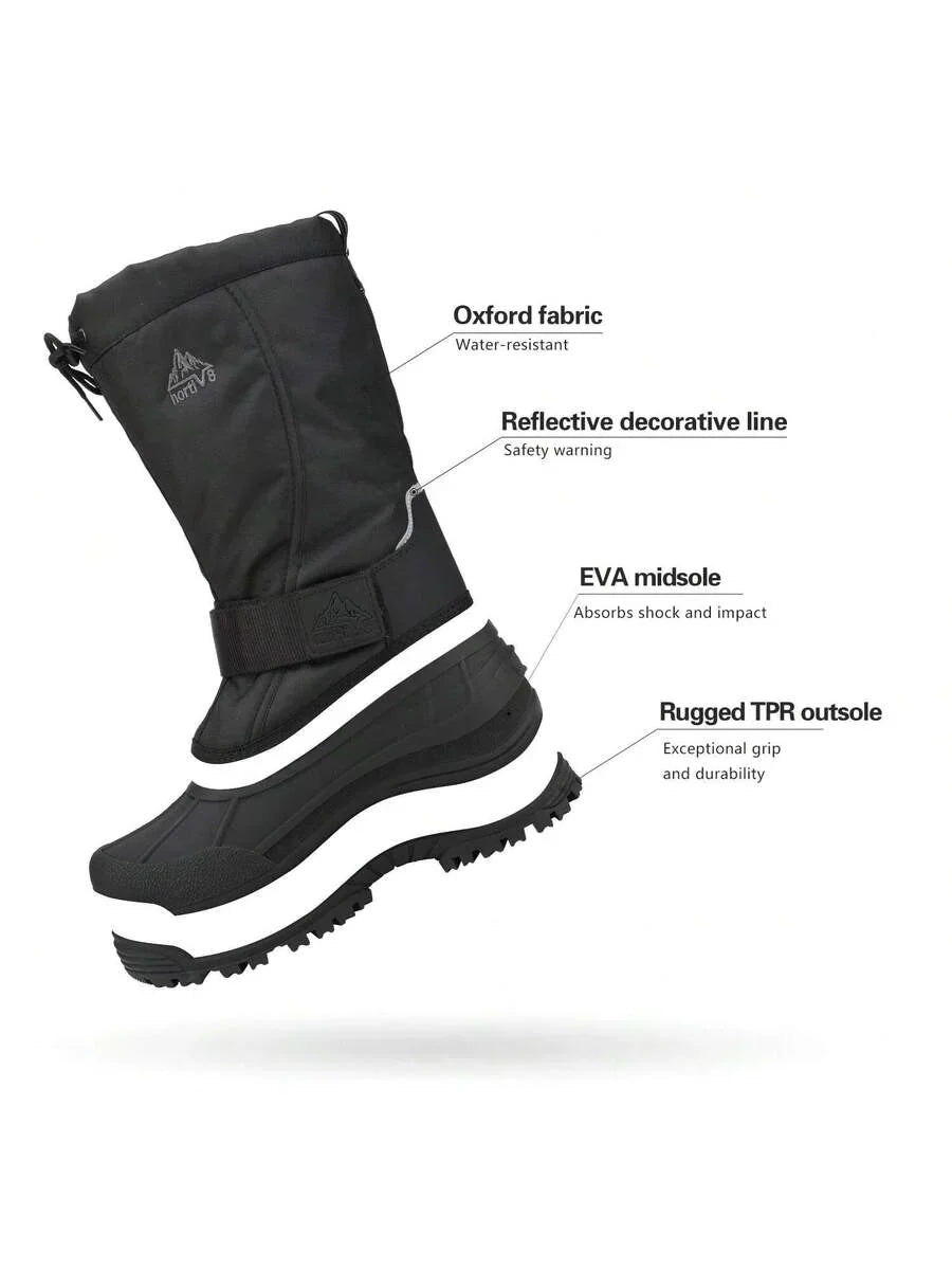 Mens Tall Winter Snow Boots with Strap and Drawstring Closure