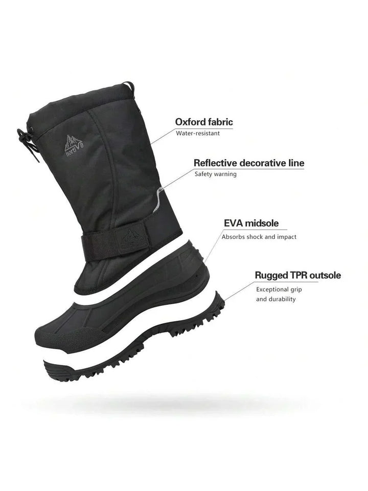 Mens Tall Winter Snow Boots with Strap and Drawstring Closure