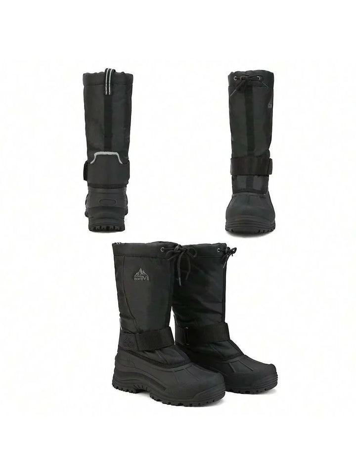 Mens Tall Winter Snow Boots with Strap and Drawstring Closure