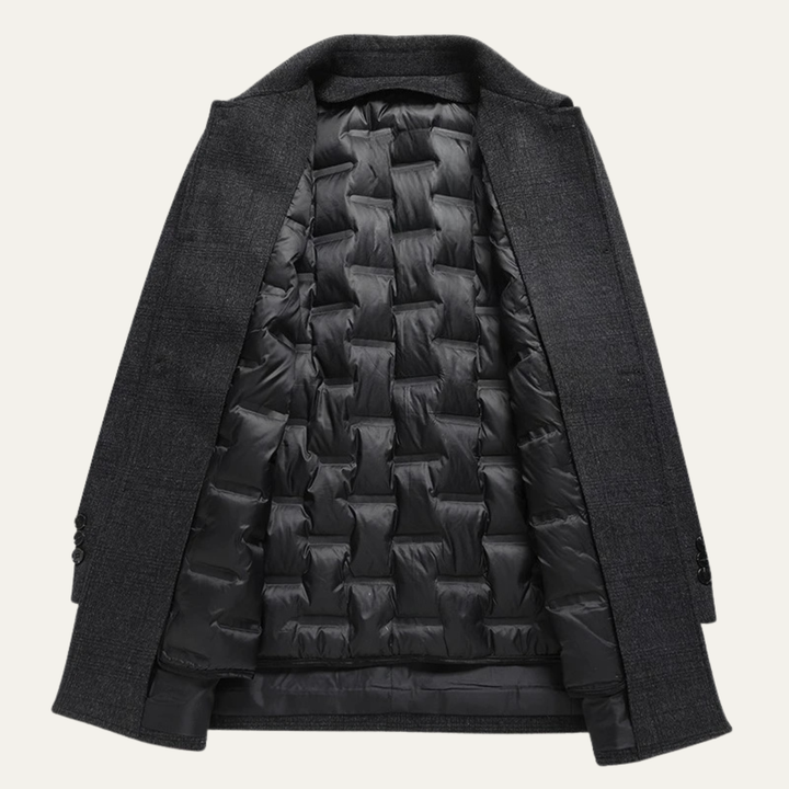 Mens Wool Blend Overcoat with Quilted Lining Plaid Pattern