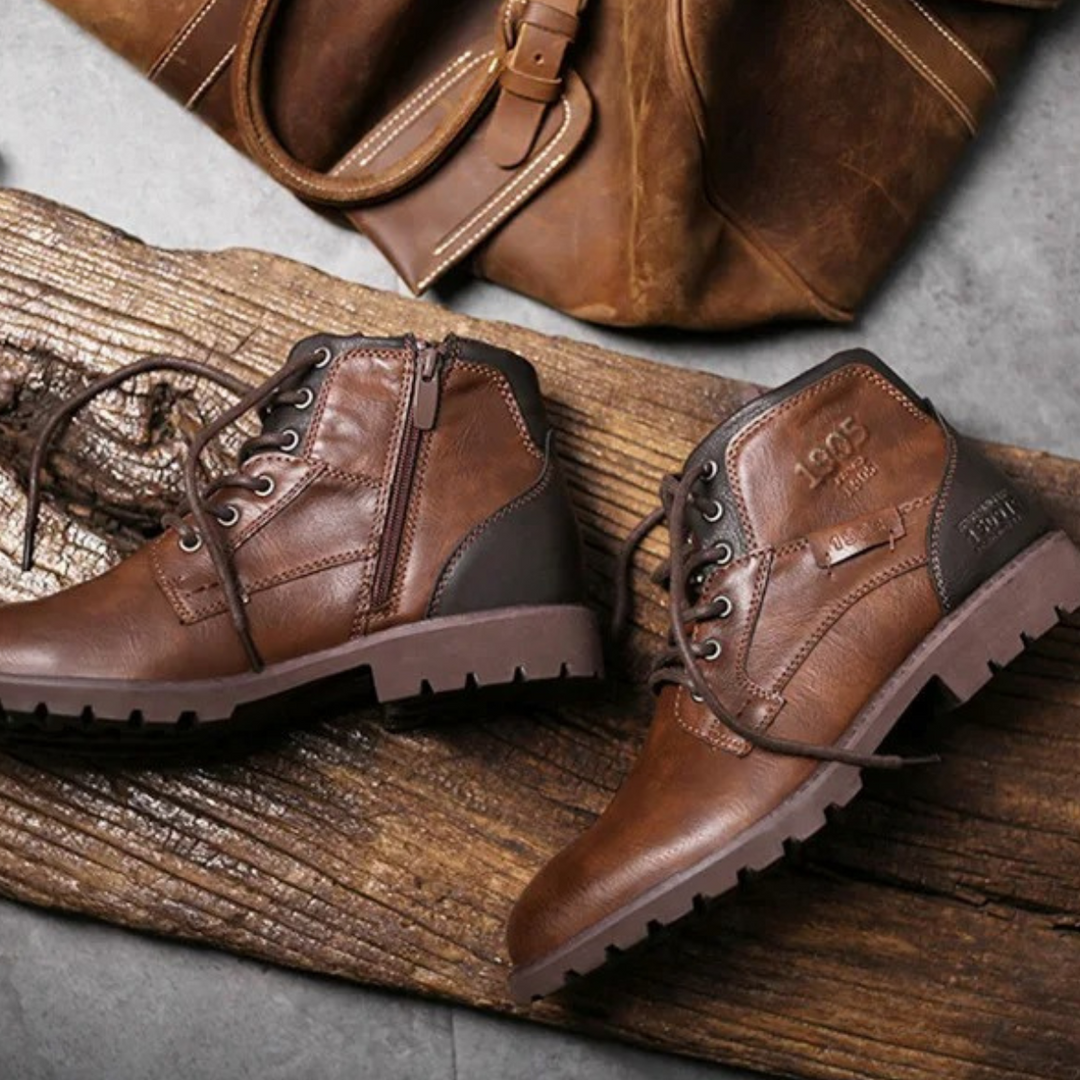 Mens Ankle Biker Boots Durable Vintage Style
