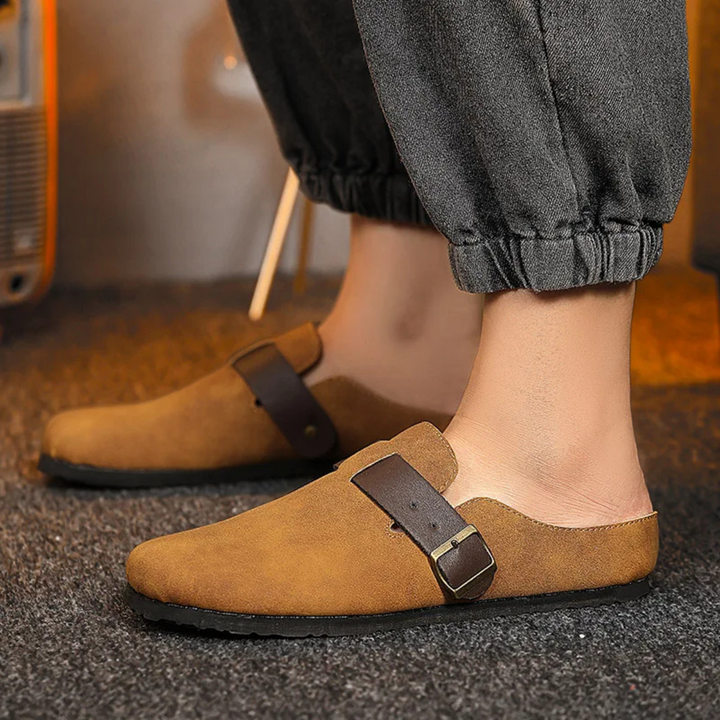 Mens Suede Moccasin Slippers Slip-On Buckle Style