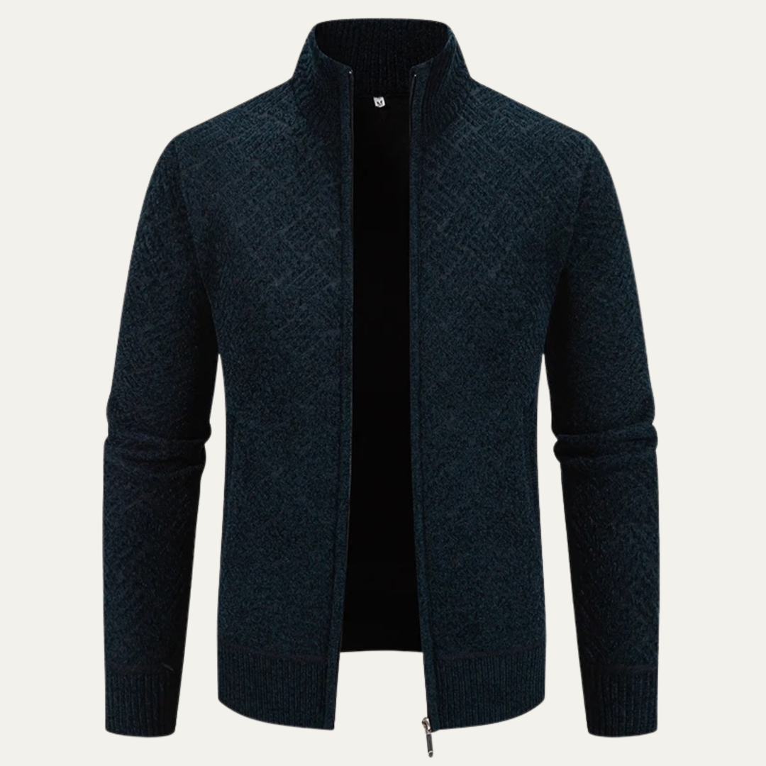 Mens Knit Jacket Diamond Pattern Stand Collar Elegant Fit