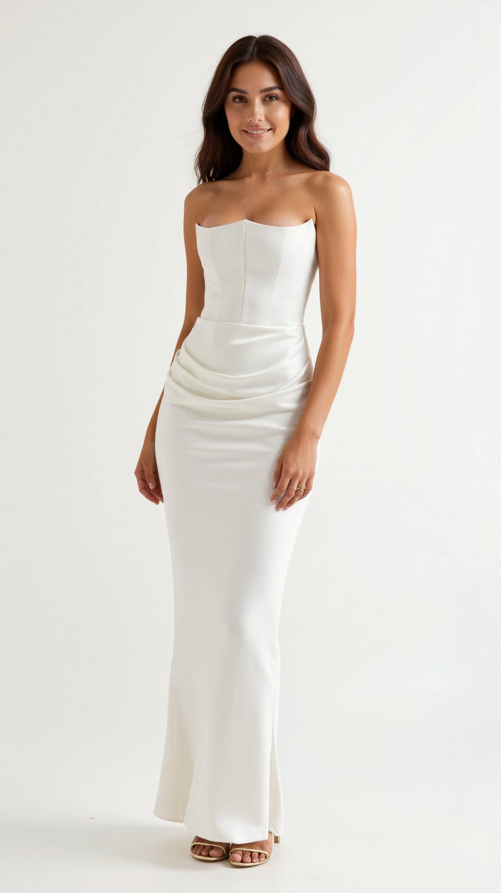 Womens Strapless Satin Maxi Dress Ruched