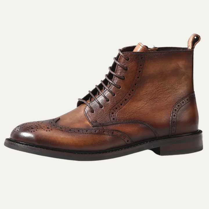 Mens Leather Brogue Dress Boots Lace-Up Style - BritishMode
