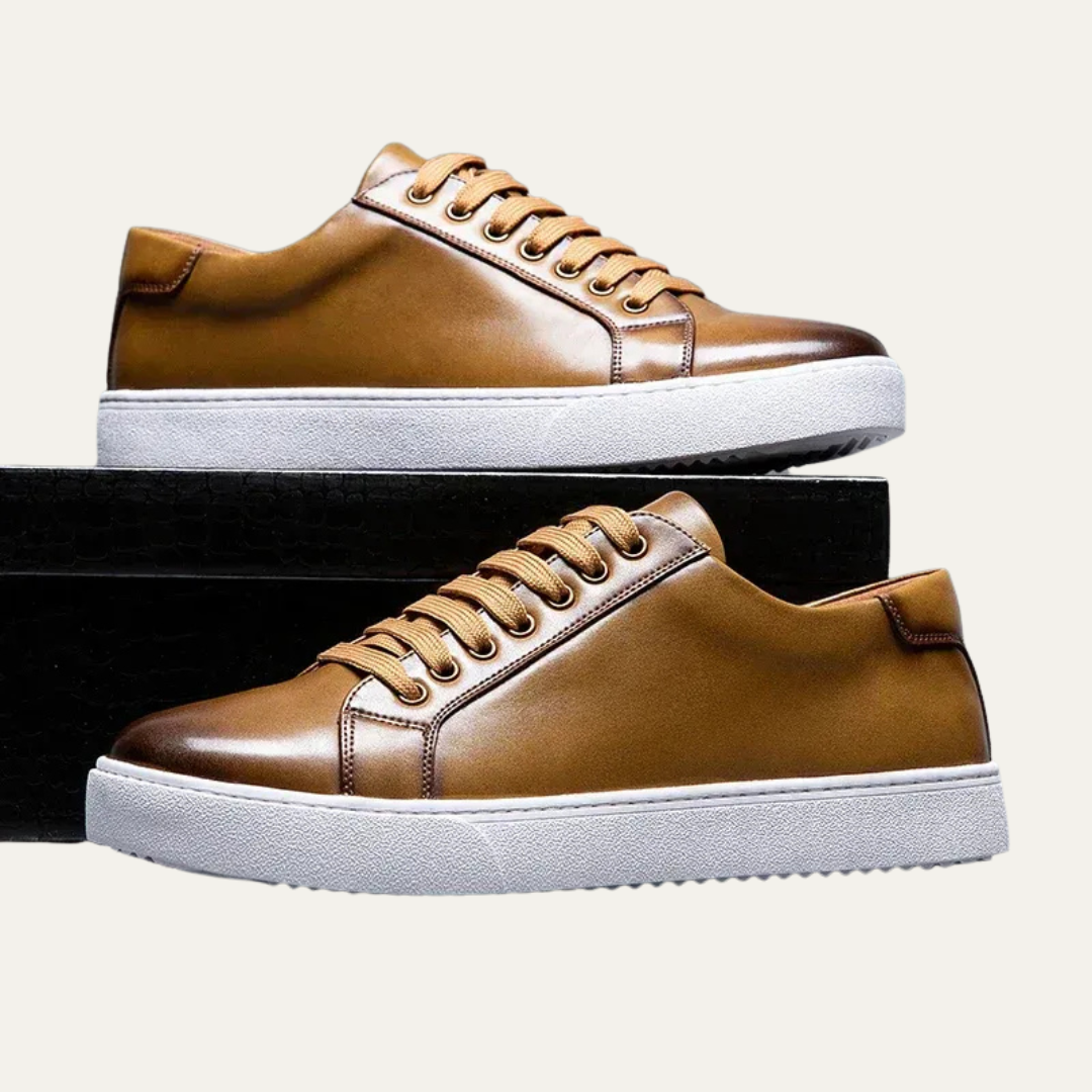 Mens Leather Low-Top Sneakers Thick Cupsole