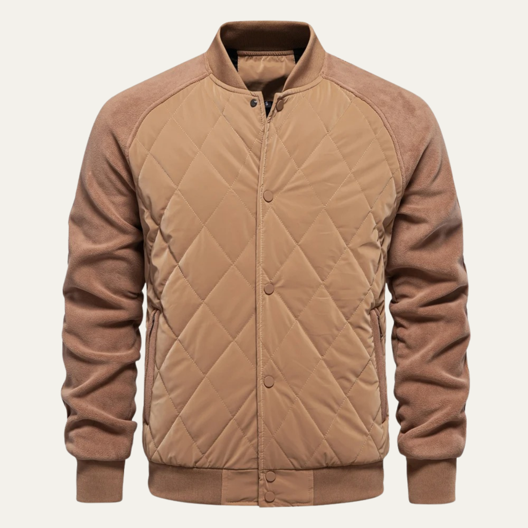 Mens Quilted Bomber Jacket Patchwork Casual Winter