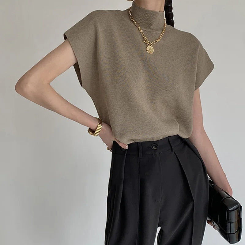 Womens Sleeveless Knit Vest with Mock Neck - BritishMode