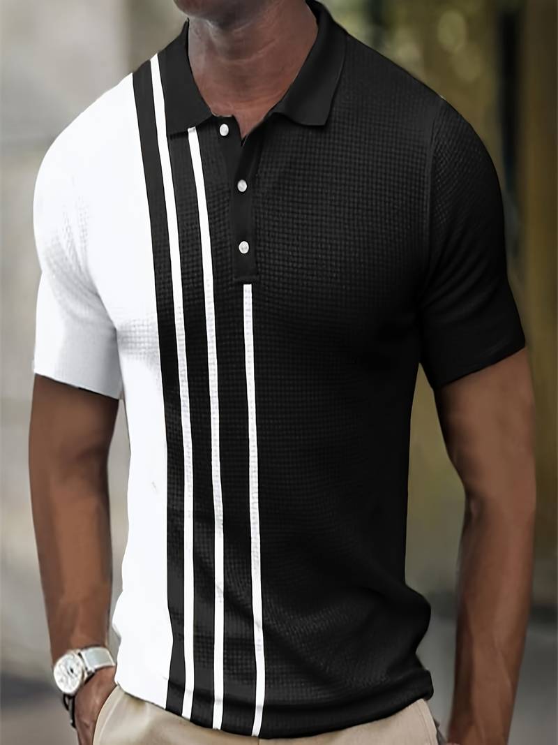 Mens Shirt Waffle Knit Stripe Pattern Relaxed Fit - BritishMode