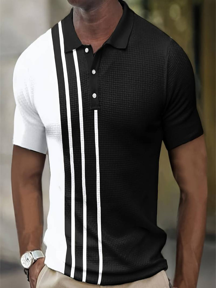 Mens Shirt Waffle Knit Stripe Pattern Relaxed Fit - BritishMode