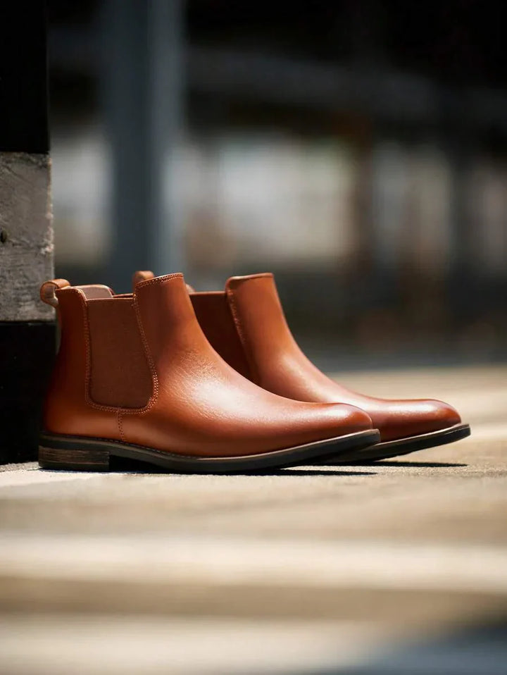 Mens Chelsea Boots Leather Rugged Thick Sole