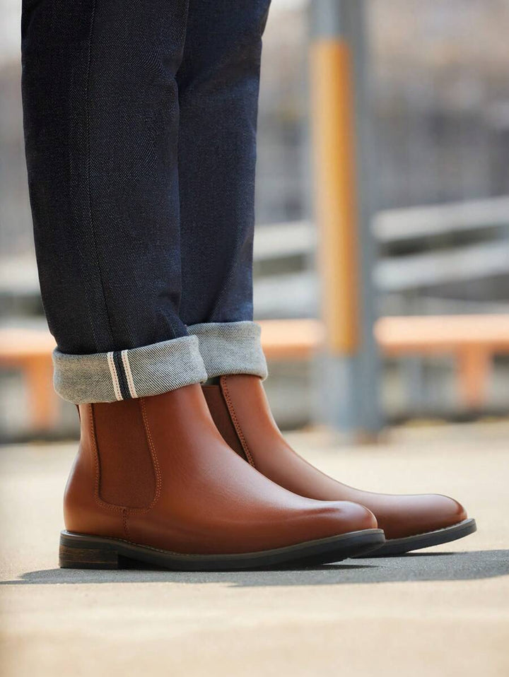 Mens Chelsea Boots Leather Rugged Thick Sole