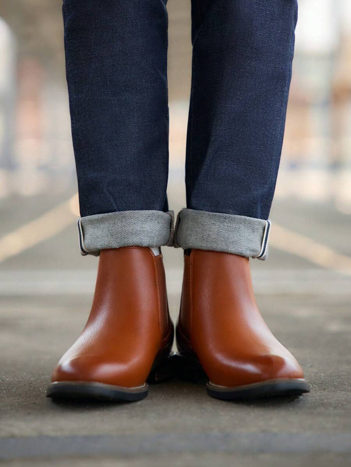 Mens Chelsea Boots Leather Rugged Thick Sole