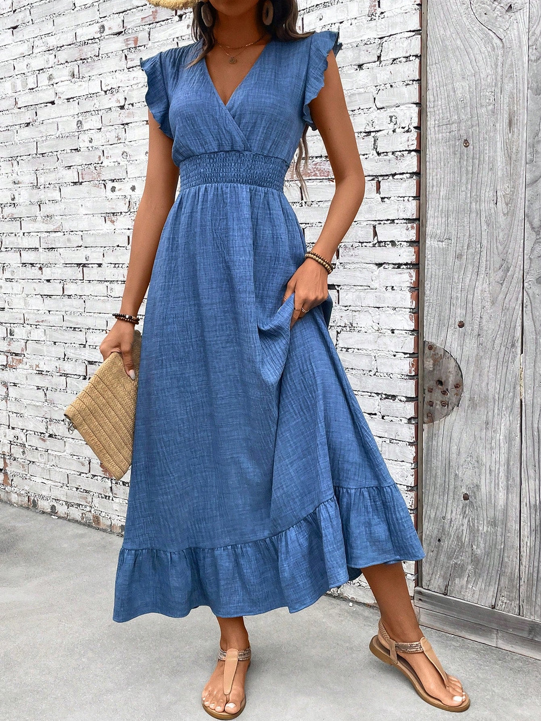 Womens Maxi Dress Smocked Waist Summer Style - BritishMode