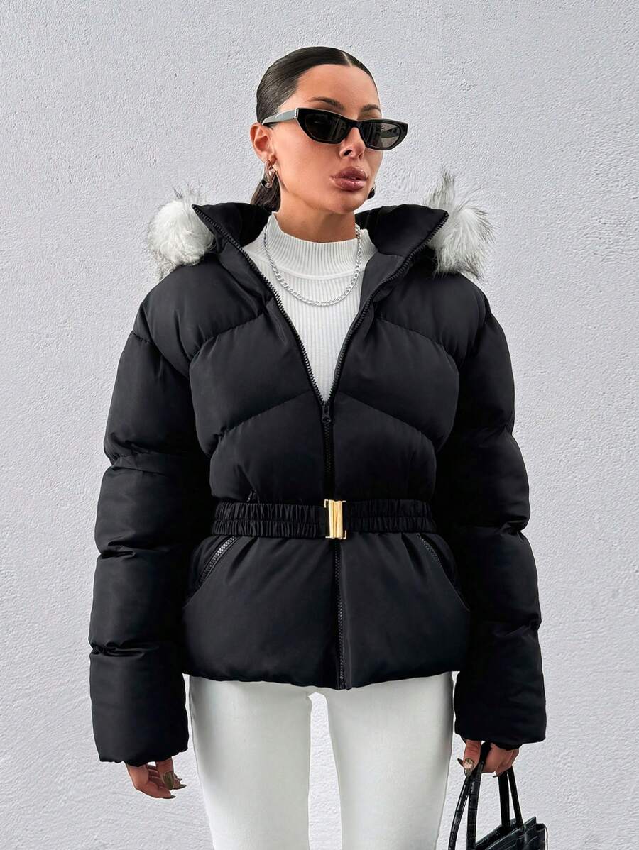 Womens Hooded Parka Jacket Faux Fur Lined Warm Fit - BritishMode