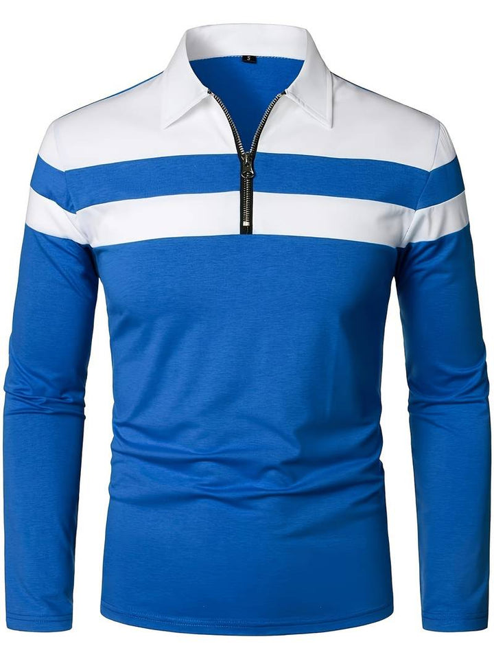 Mens Long Sleeve Polo Shirt Zip-Up Collar