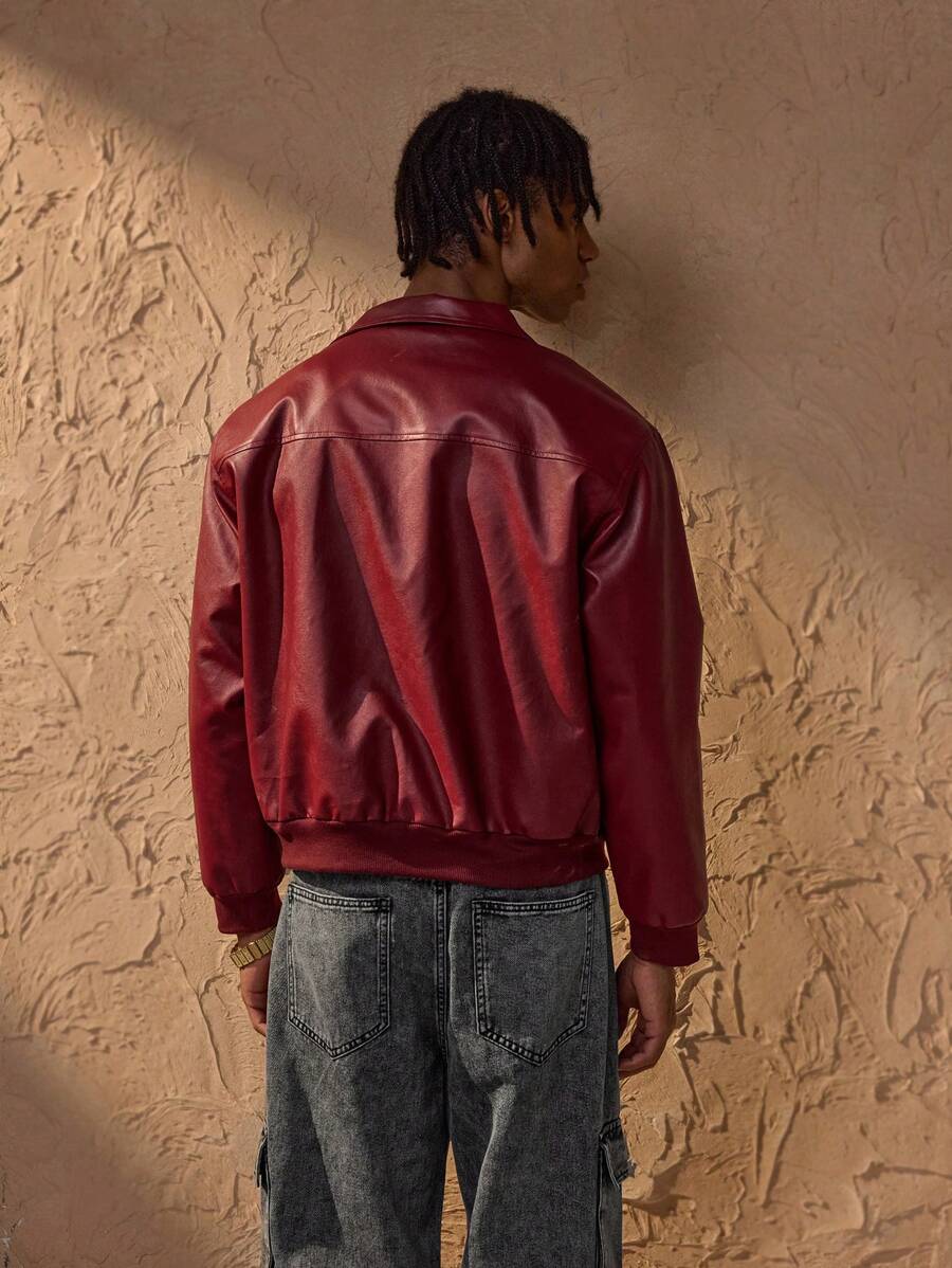 Mens PU Leather Jacket Classic Fit