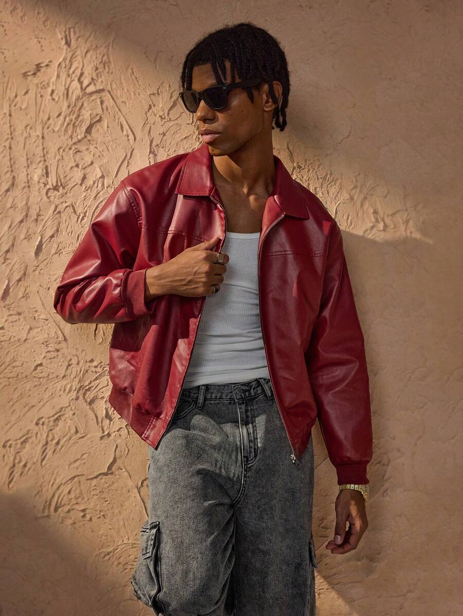 Mens PU Leather Jacket Classic Fit