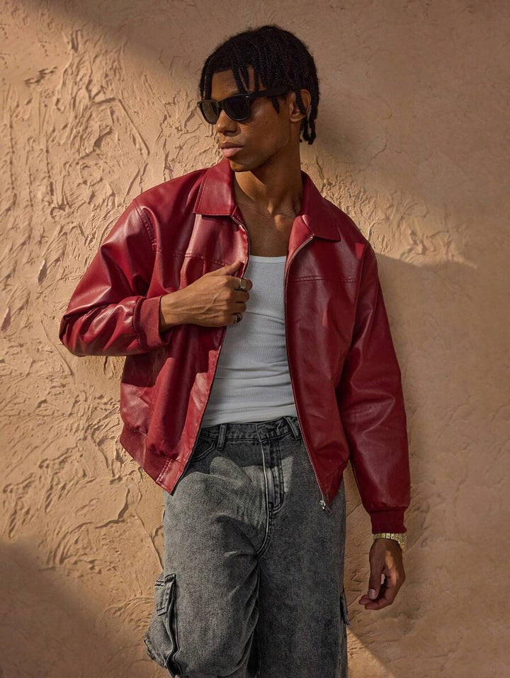 Mens PU Leather Jacket Classic Fit
